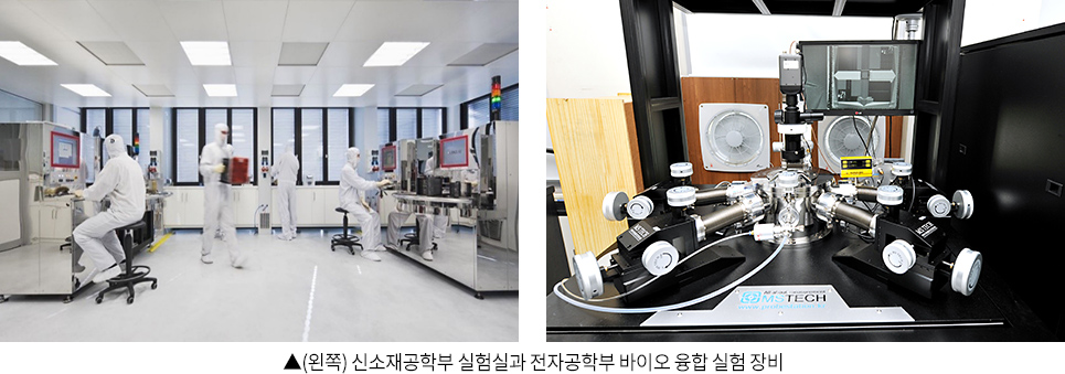 ▲(왼쪽) 신소재공학부 실험실과 전자공학부 바이오 융합 실험 장비