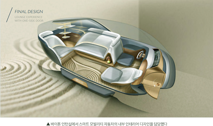 ▲ 바이톤 인턴십에서 스마트 모빌리티 자동차의 내부 인테리어 디자인을 담당했다
